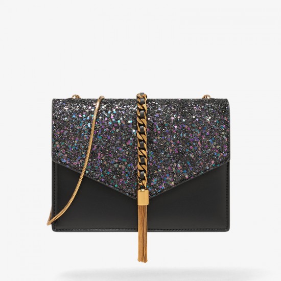 Charles Keith Fashion Tassel Shoulder Bag Black